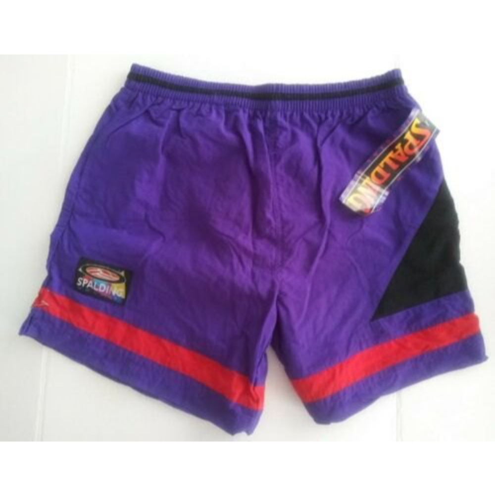 NWT VTG 90s Spalding Multi Color Block Volley Nylon Swim Shorts SZ Large NEW